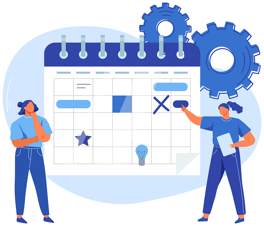 Business team planning schedules and operations